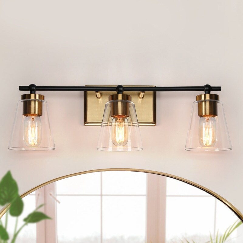 Modern Gold Black Bathroom Vanity Light Wall Sconces with Clear Glass Shade - 3/4 Lights - Mycitystee