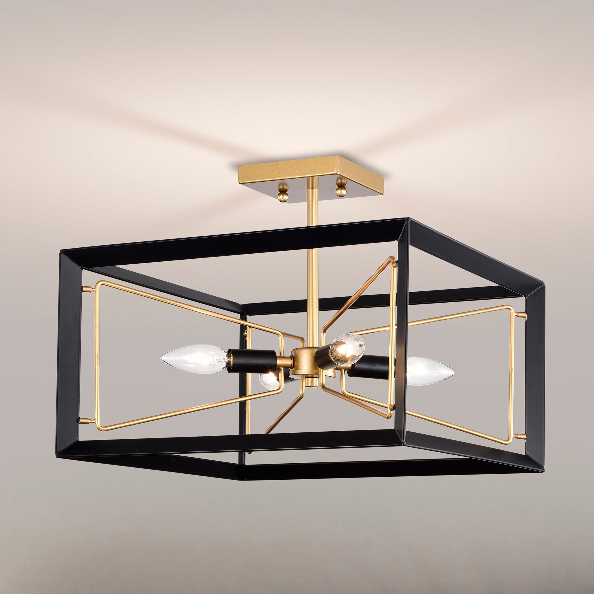 Jaysen Matte Black+Gold 4-Light Geometric Metal Semi-Flush Mount - Mycitystee