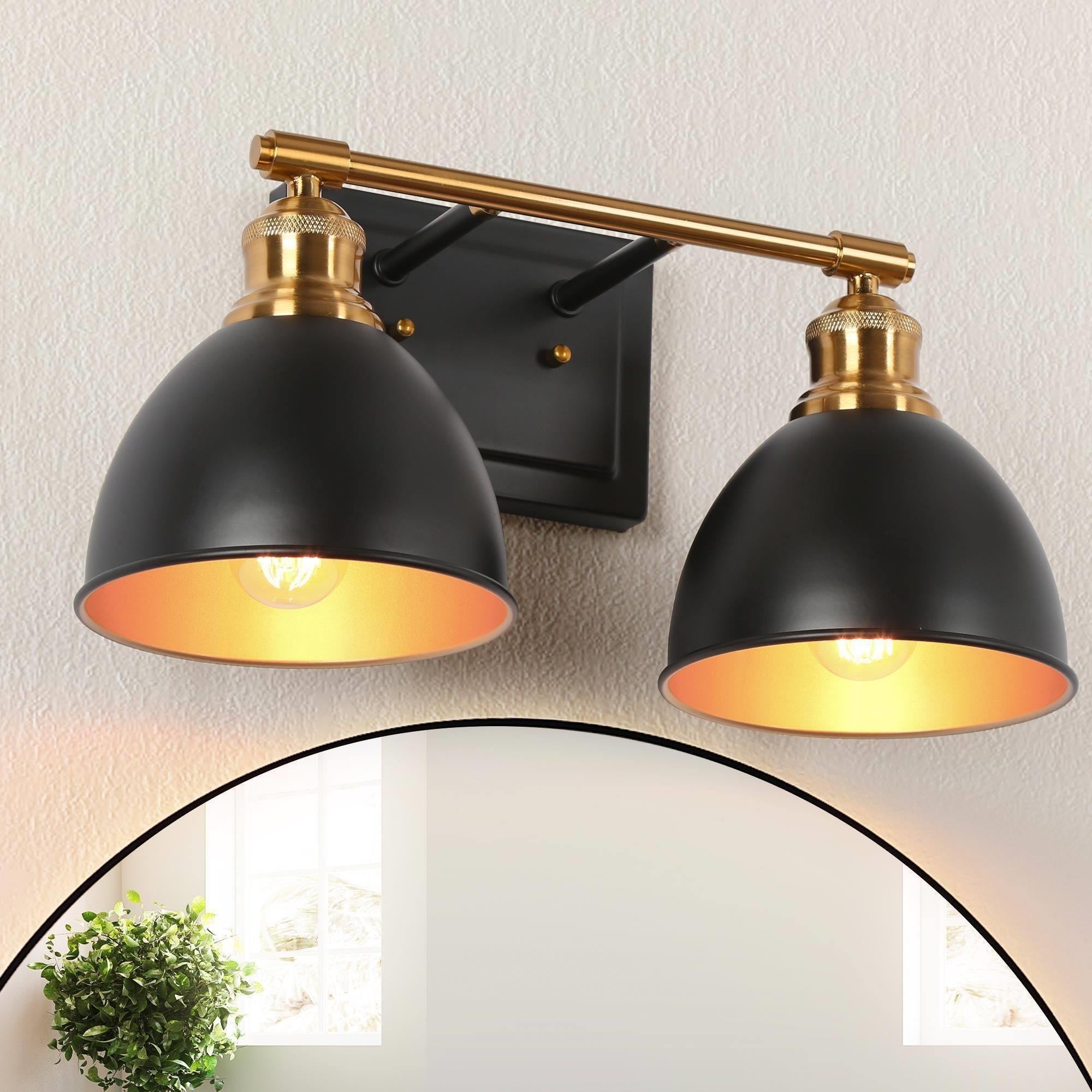 Tetty Black Brass 2-Light Bathroom Vanity Light Modern Industrial Metal Wall Sconces - 15.5'' L x 8.5'' W x 8.5'' H - Mycitystee