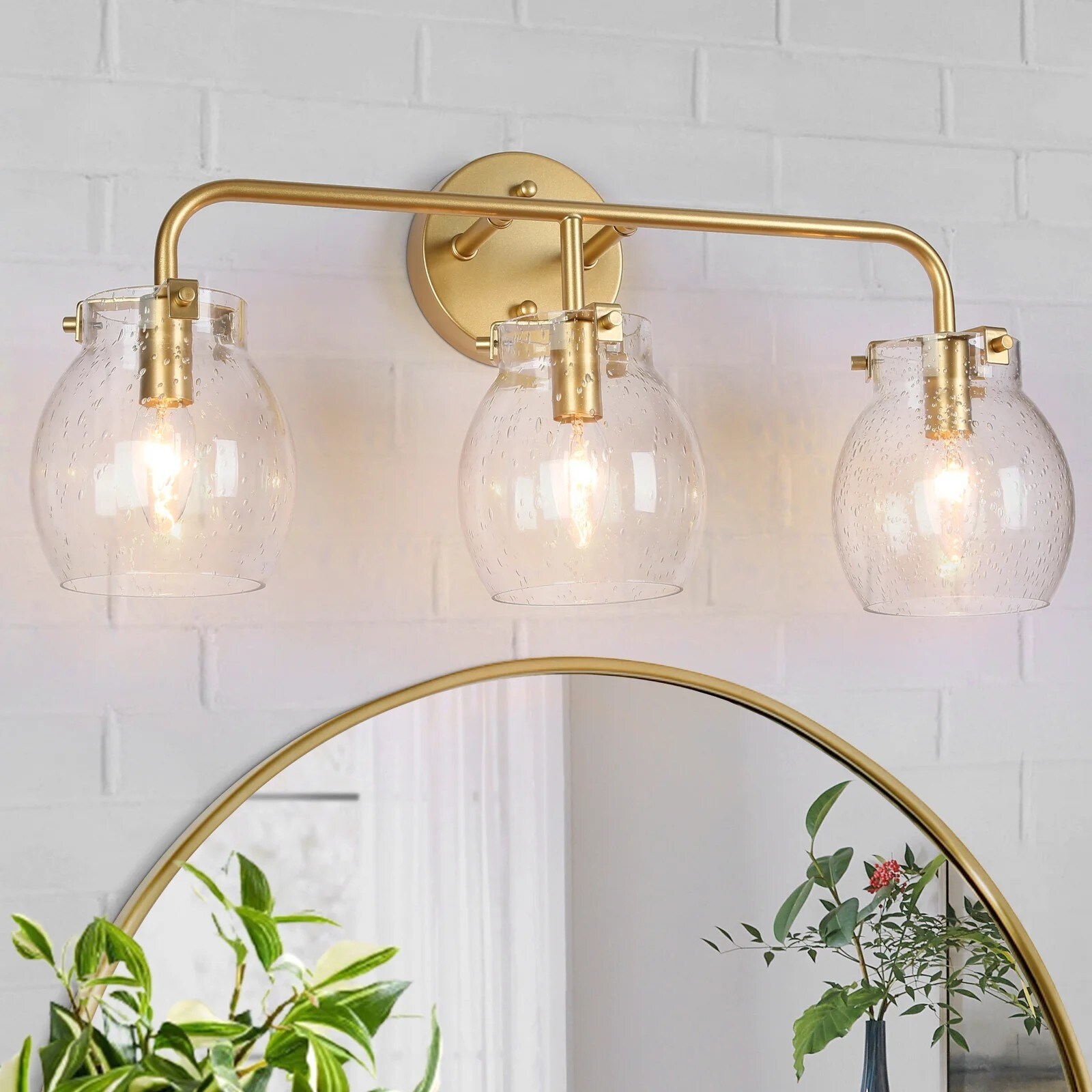 2/3/4-Light Modern Gold Bathroom Vanity Light Dimmable Seeded Glass Wall Sconces - Mycitystee