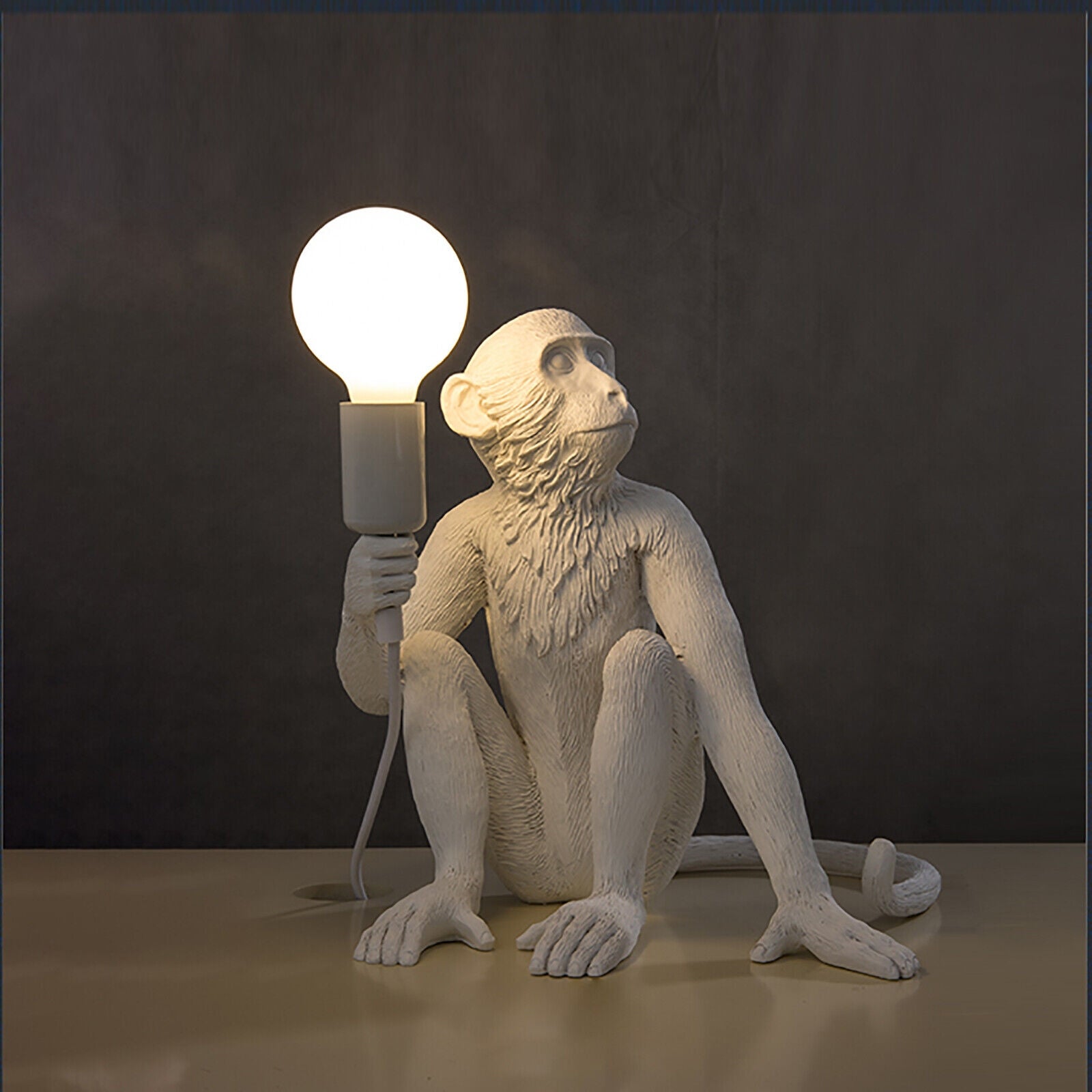 1-Light Bostick Resin Monkey Accent Table Lamp Gold/White - Mycitystee