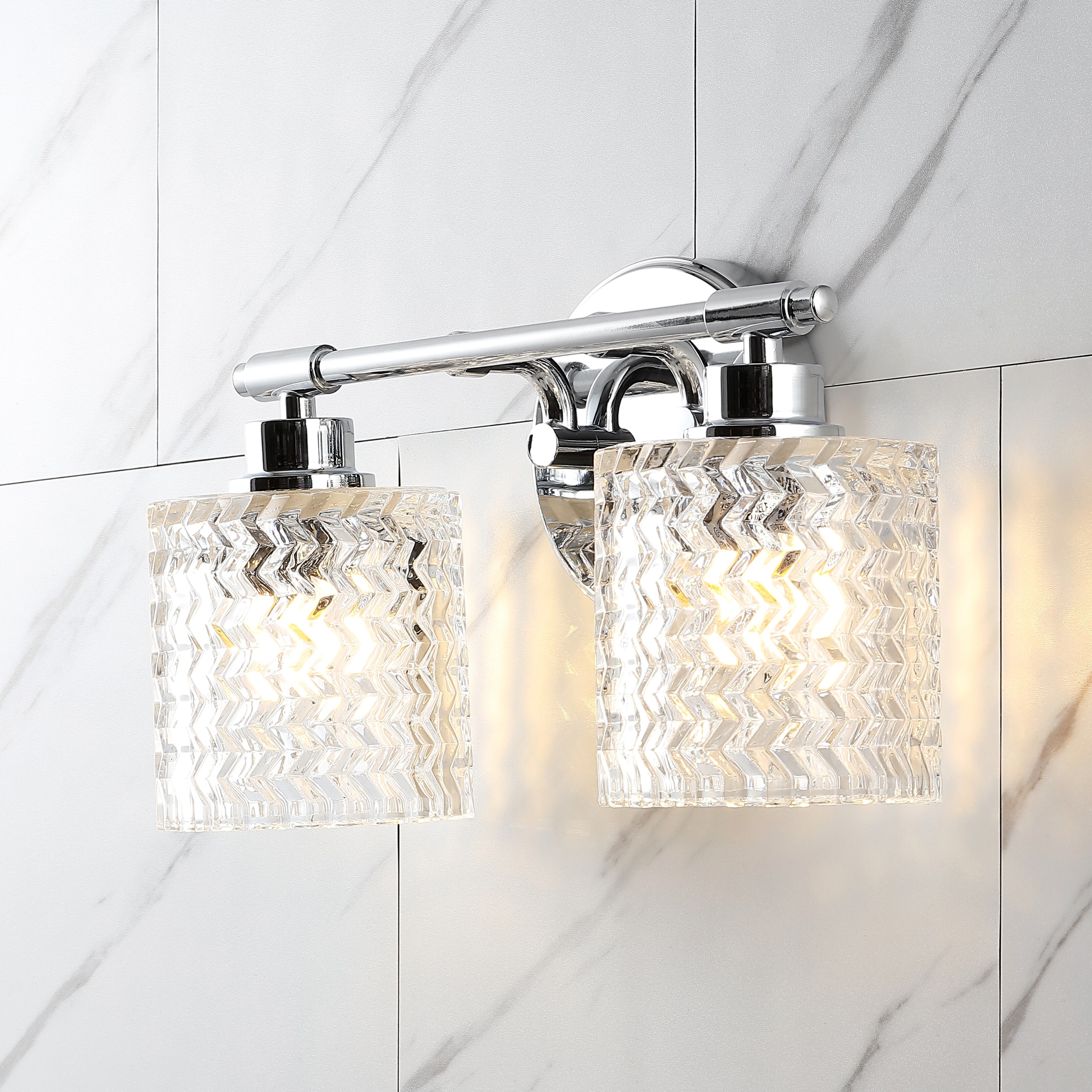 Manhattan Vintage Iron/Chevron Pattern Glass Farmhouse Cottage LED Vanity Light， by JONATHAN Y - Mycitystee