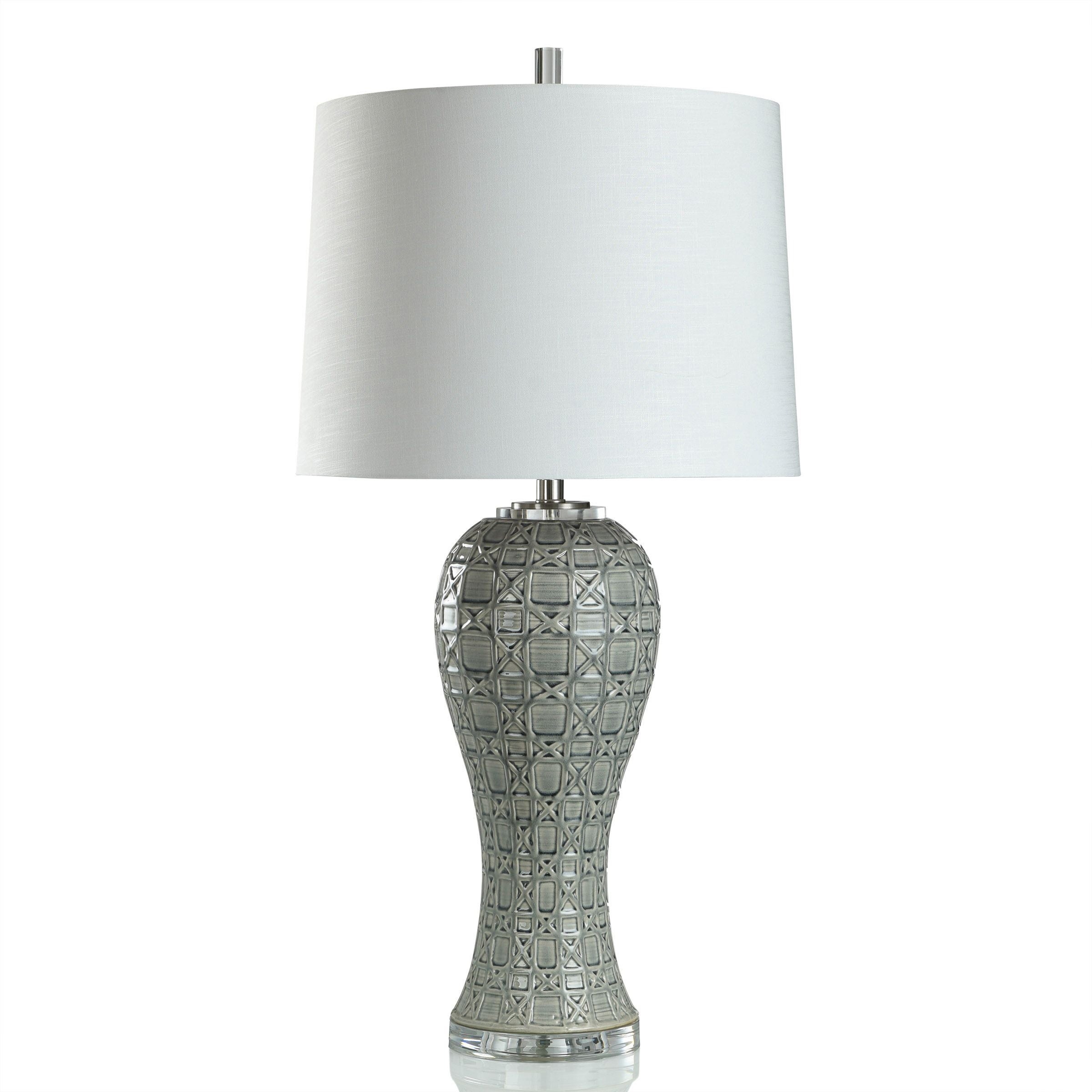 Grey Whisper Table Lamp - Geometric Overlay Design With Grey Glaze Finish - Mycitystee