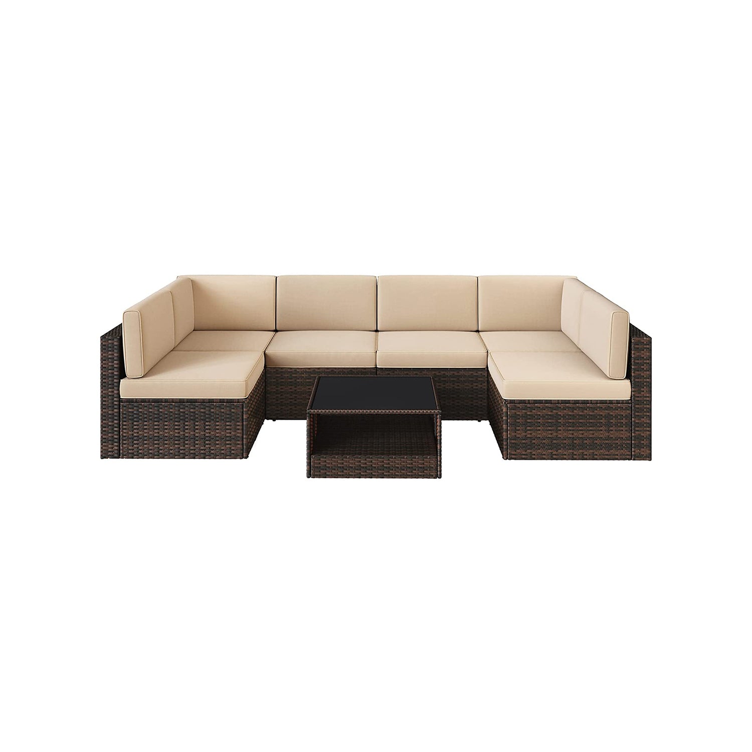 SONGMICS 7-Piece Patio Furniture SetBrown + Tan - Mycitystee