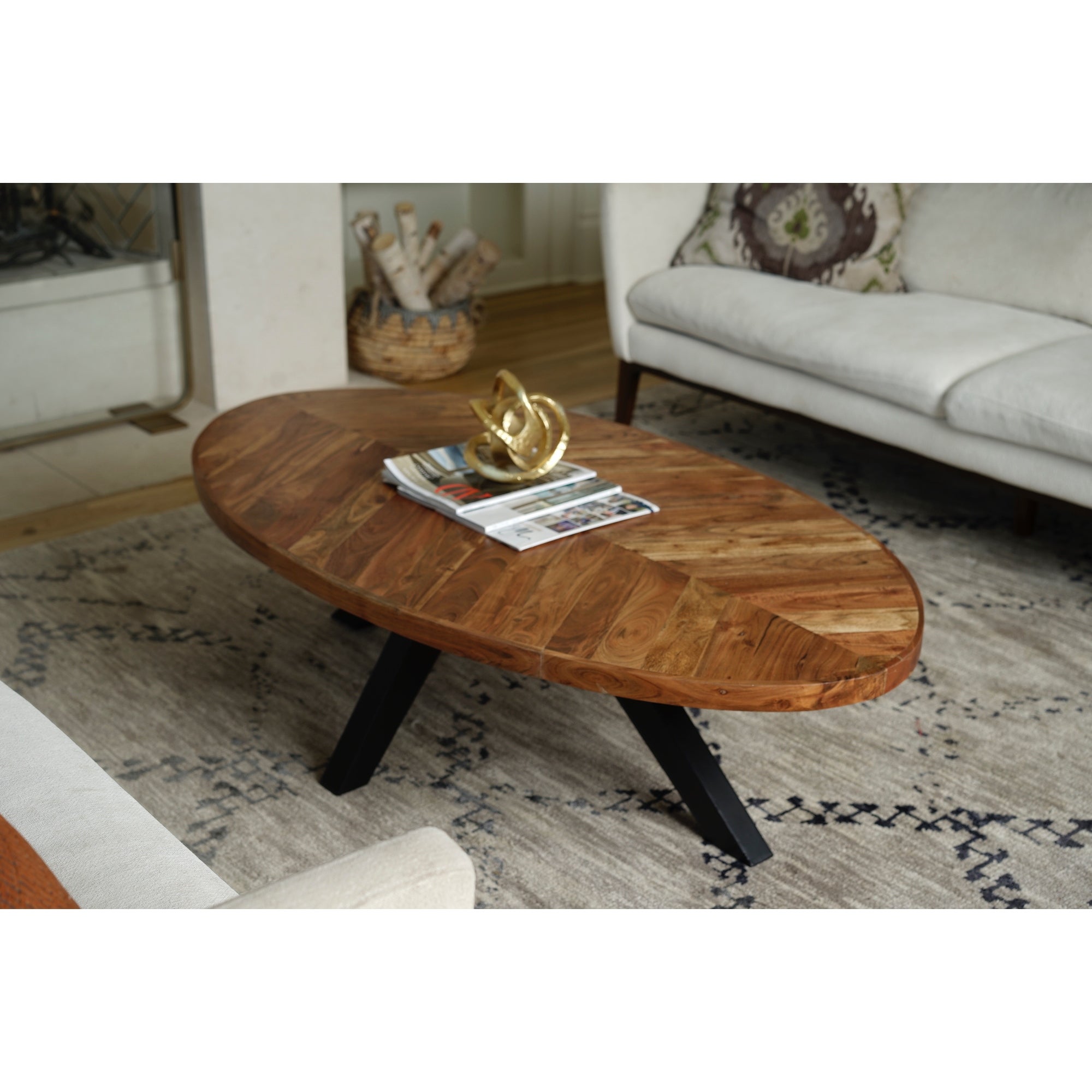 Posh Pollen Anton Oval Reclaimed Wood Coffee Table - Mycitystee