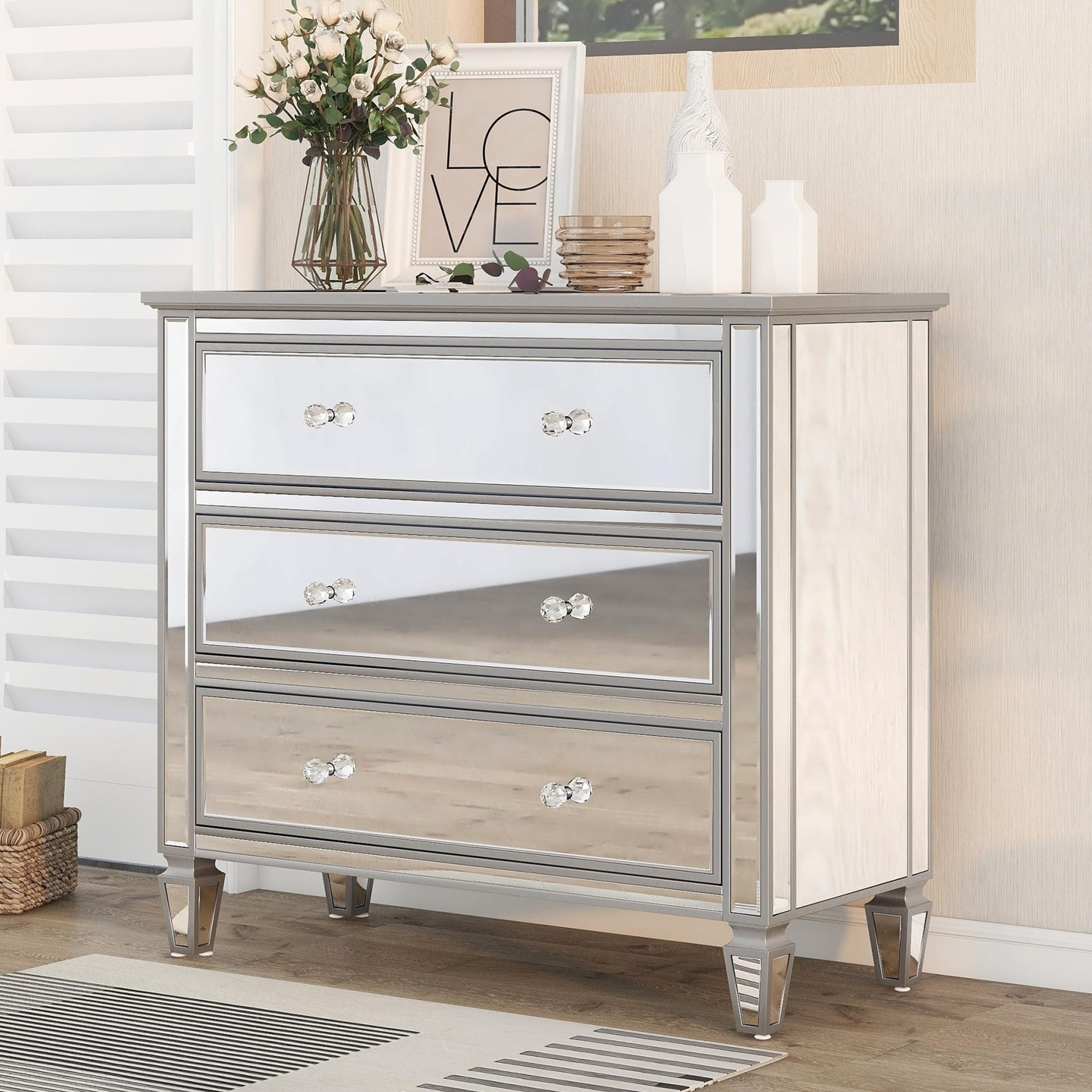 Elegant Mirrored Chest with 3 Drawers - - 37857284 - Mycitystee