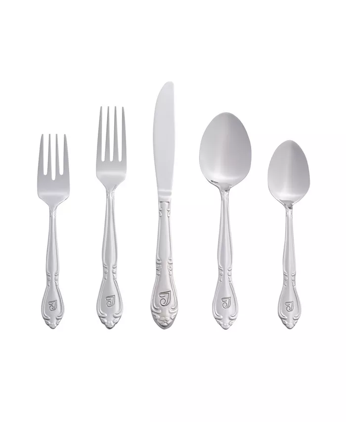 RiverRidge Home Riverridge Rose 46 Piece Monogrammed Flatware Set -T， Service for 8 - Mycitystee