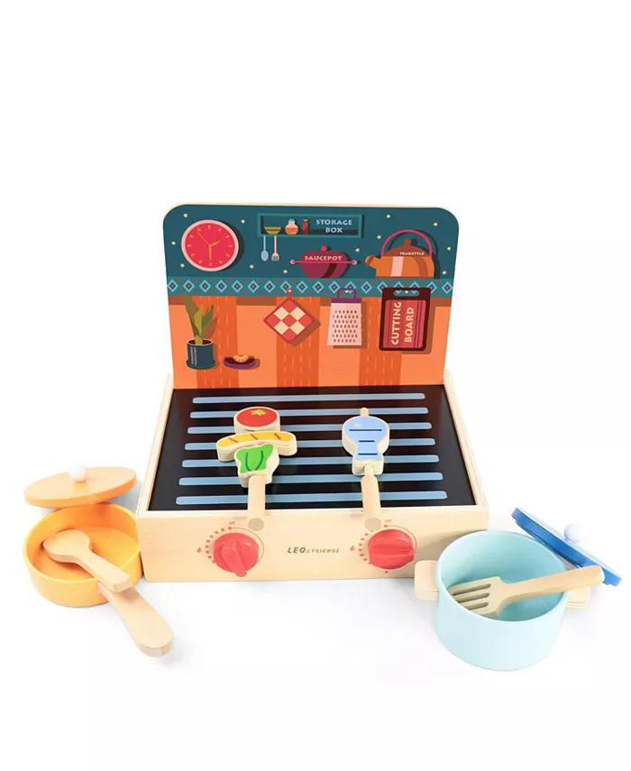 Leo Friends 2-in-1 Mini Kitchen 15-Piece Wooden Play Set - Mycitystee