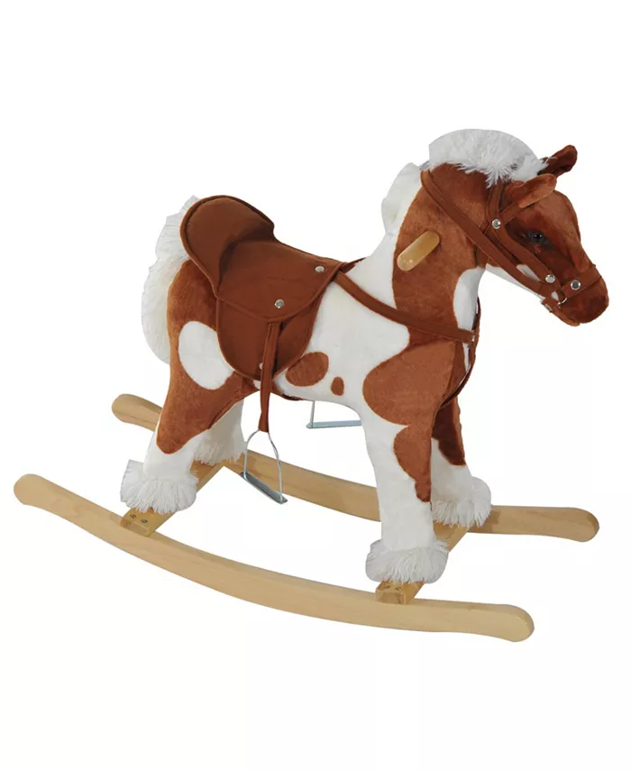 Qaba Kids Ride On Rocking Horse Plush Wood Pony w Neigh Sound - Mycitystee