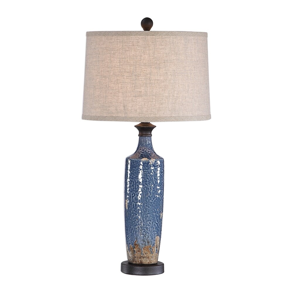 Copper Grove Bajze Blue Textured Ceramic Table Lamp with Distressing - Mycitystee