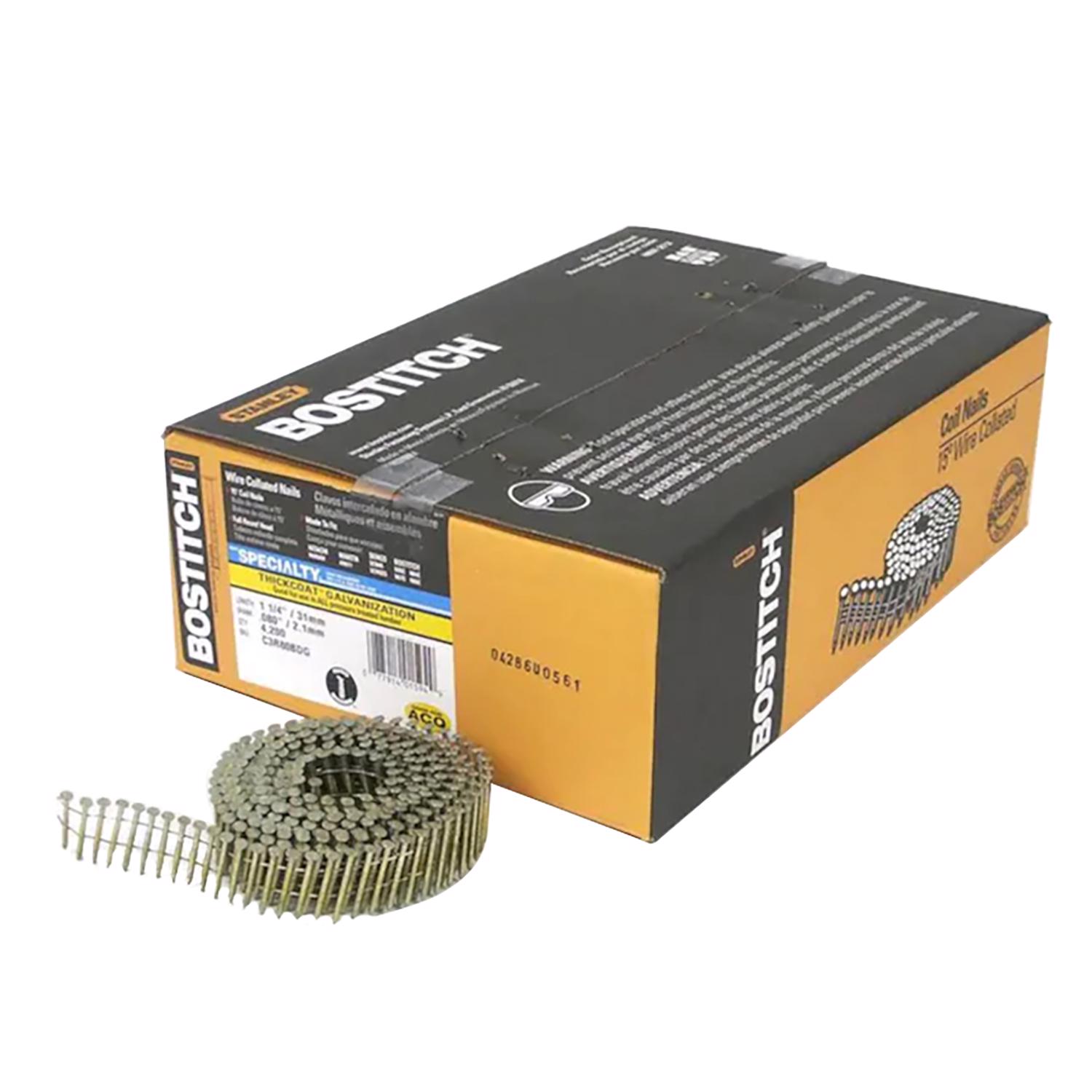 Bostitch 1-1/4 in. 11 Ga. Angled Coil Galvanized Siding Nails 15 deg 4，200 pk - Mycitystee