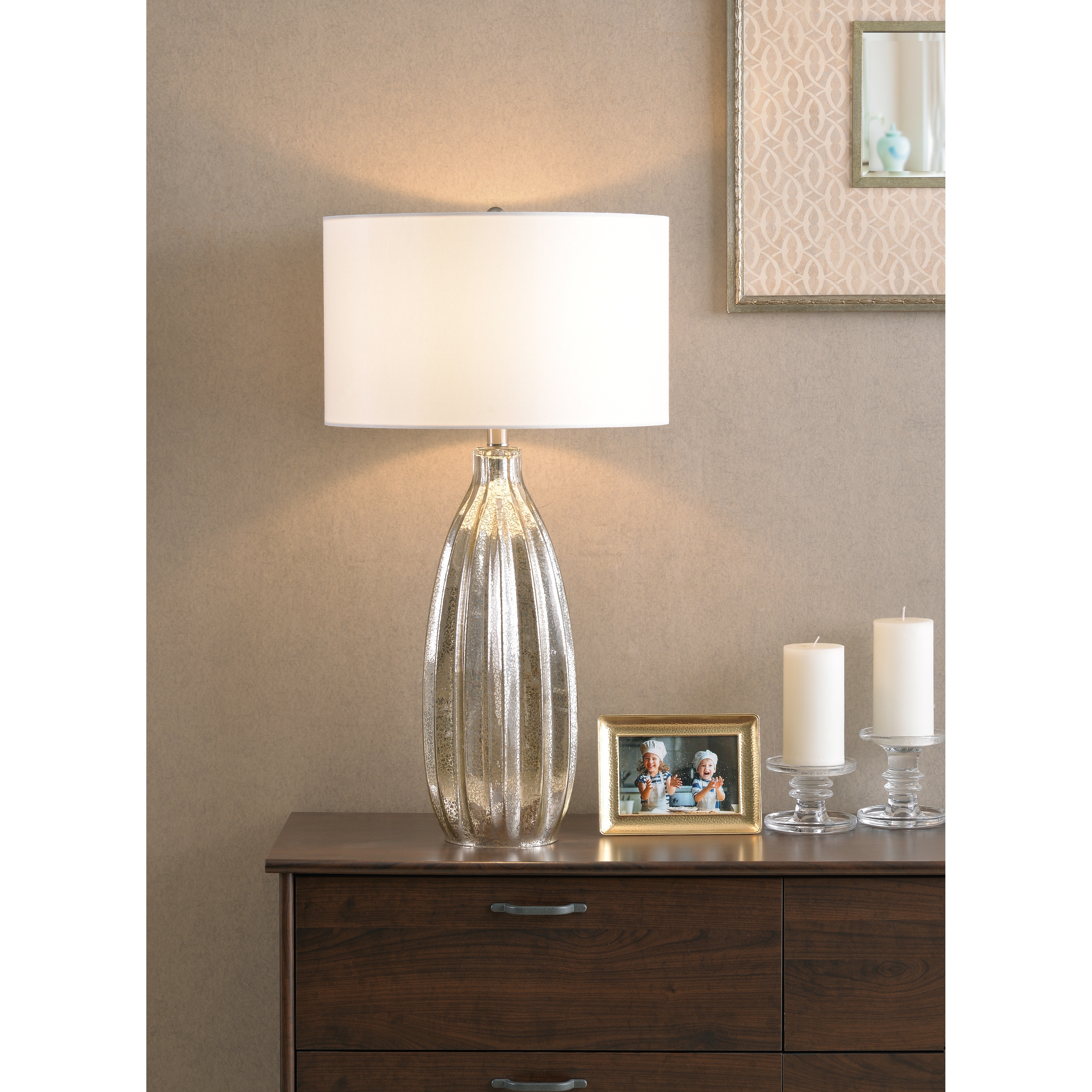Largo Antique Mercury Glass and Brushed Steel Finish Table Lamp - Mycitystee