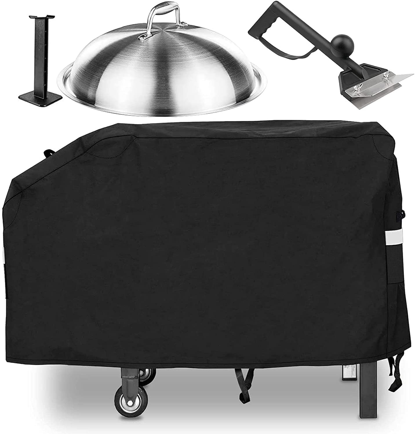 28'' Griddle Cover, Melting Dome Lid and Spatula Kit for Blackstone and most 2 Burner Flat Top Grill Griddles, Heavy Duty BBQ Cover with Support Pole - Mycitystee