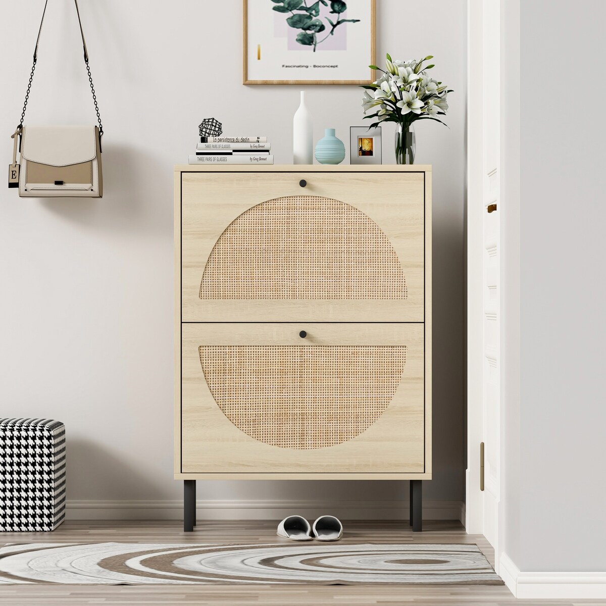 Natural Rattan 2-Drawer/3-Drawer/4-Drawer Shoe Cabinet Double Layer Shoe Rack - - 35547513 - Mycitystee