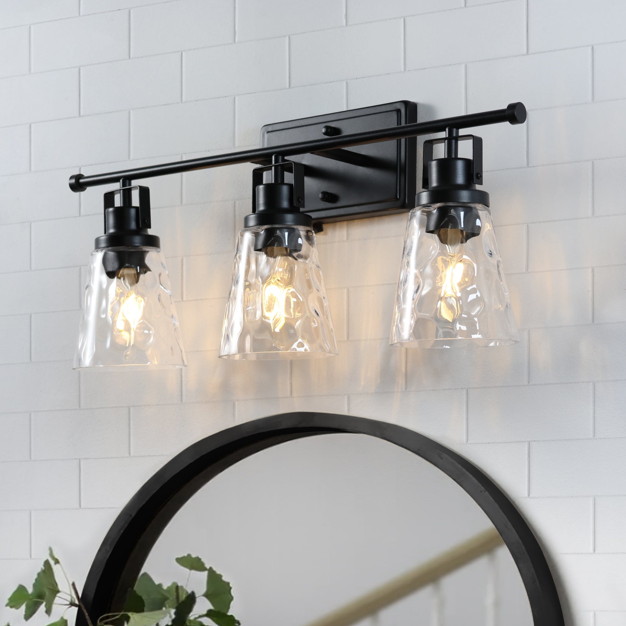 ExBrite Farmhouse 3-lights Bathroom Dimmable Black Art Glass Vanity Lights Wall Sconces - Mycitystee