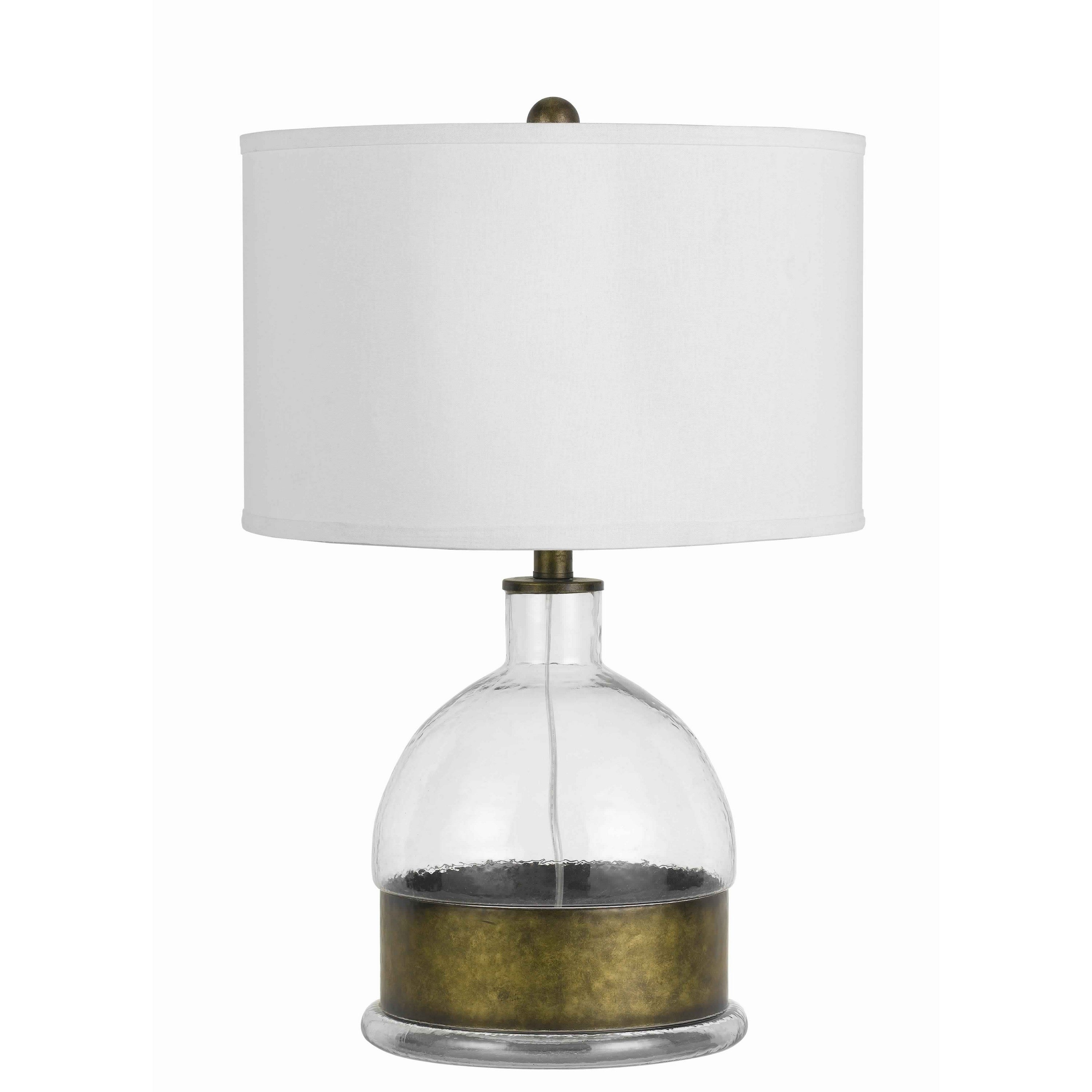 3 Way Table Lamp with Glass Round Base and Antique Brass Accent， White - Mycitystee