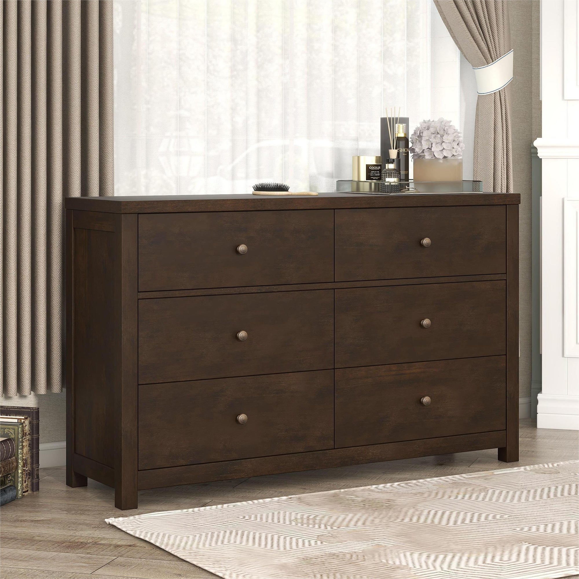 Vintage Aesthetic Solid Wood 6-Drawer Double Dresser in Brown - - 37263471 - Mycitystee