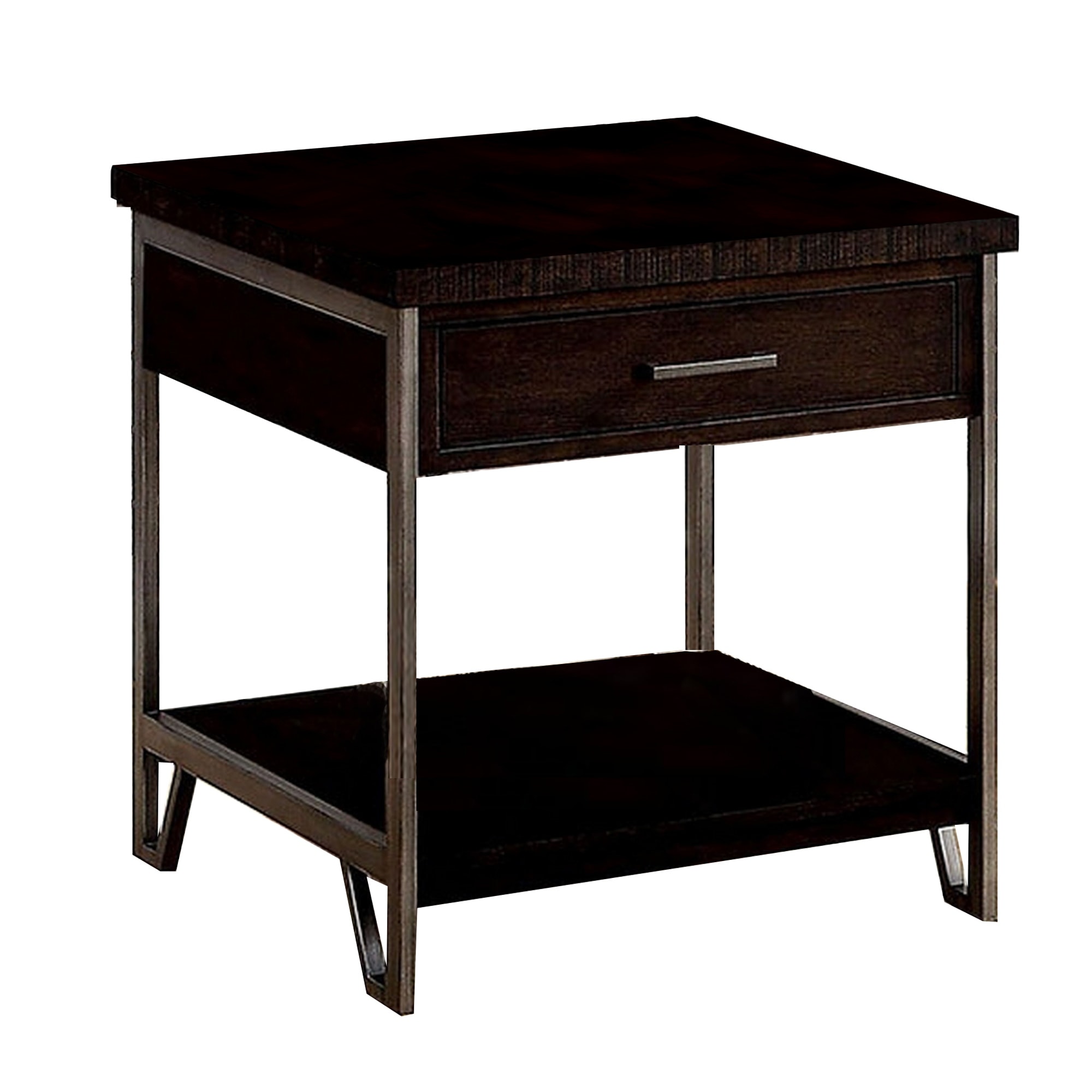 1 Drawer Wooden End Table with Metal Frame， Brown - Mycitystee