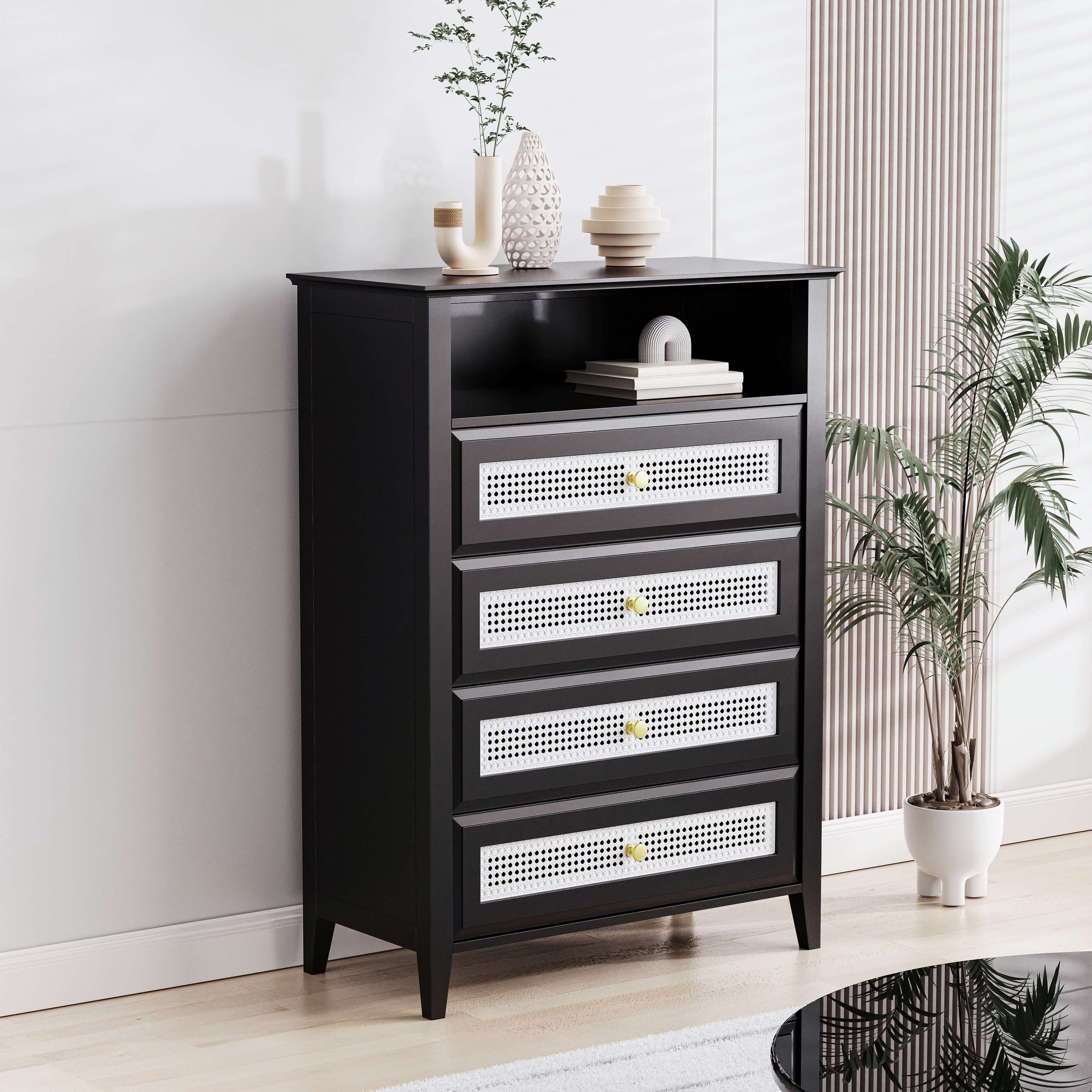 Vintage Design 4 Drawer Dresser with Gold Metal Handles - - 37845358 - Mycitystee
