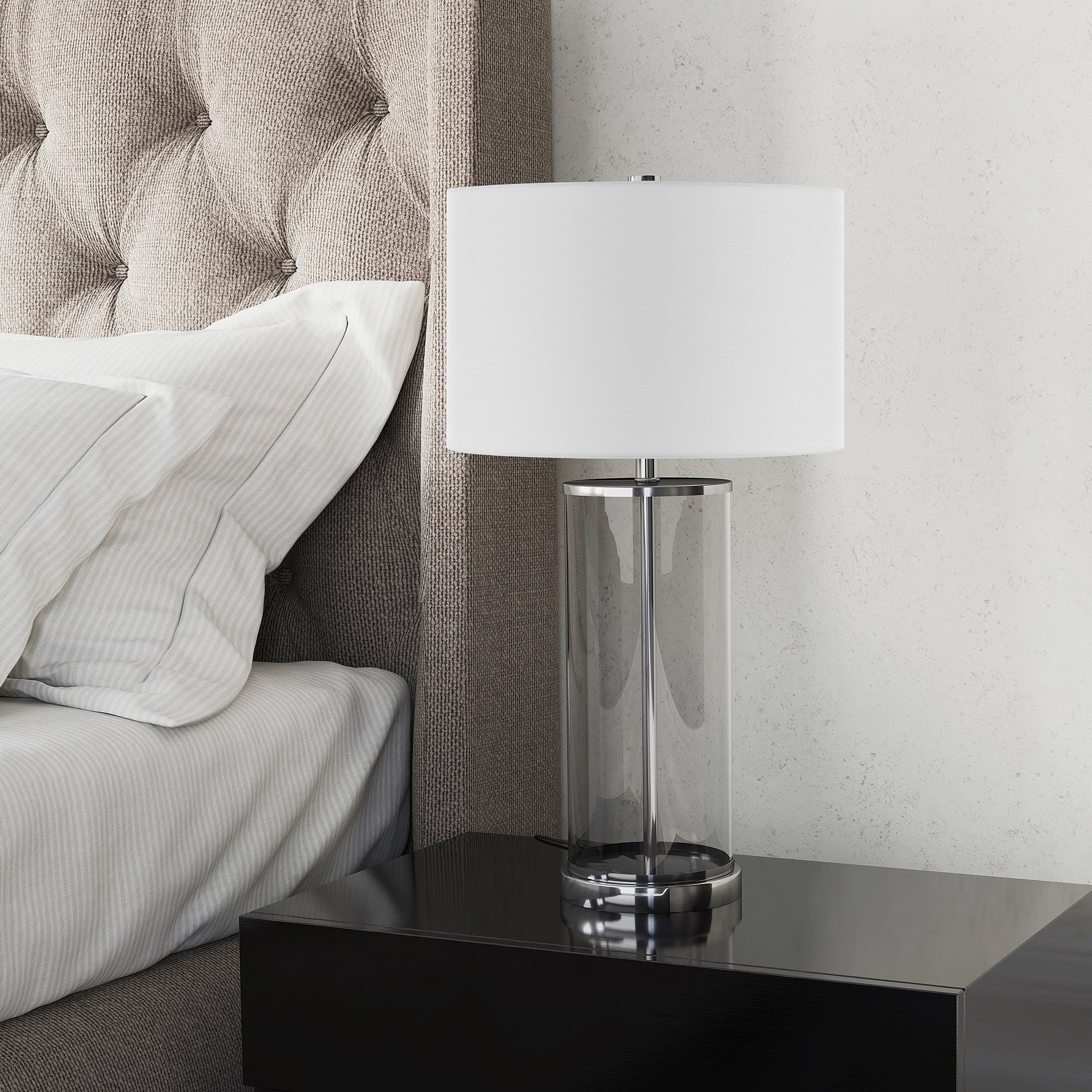 Rowan Classic Glass Table Lamp with Linen Shade (Optional Finishes) - Mycitystee