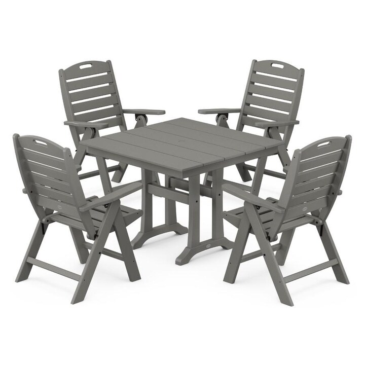 POLYWOOD Nautical Highback 5-Piece Farmhouse Trestle Dining Set in Slate Grey - Mycitystee