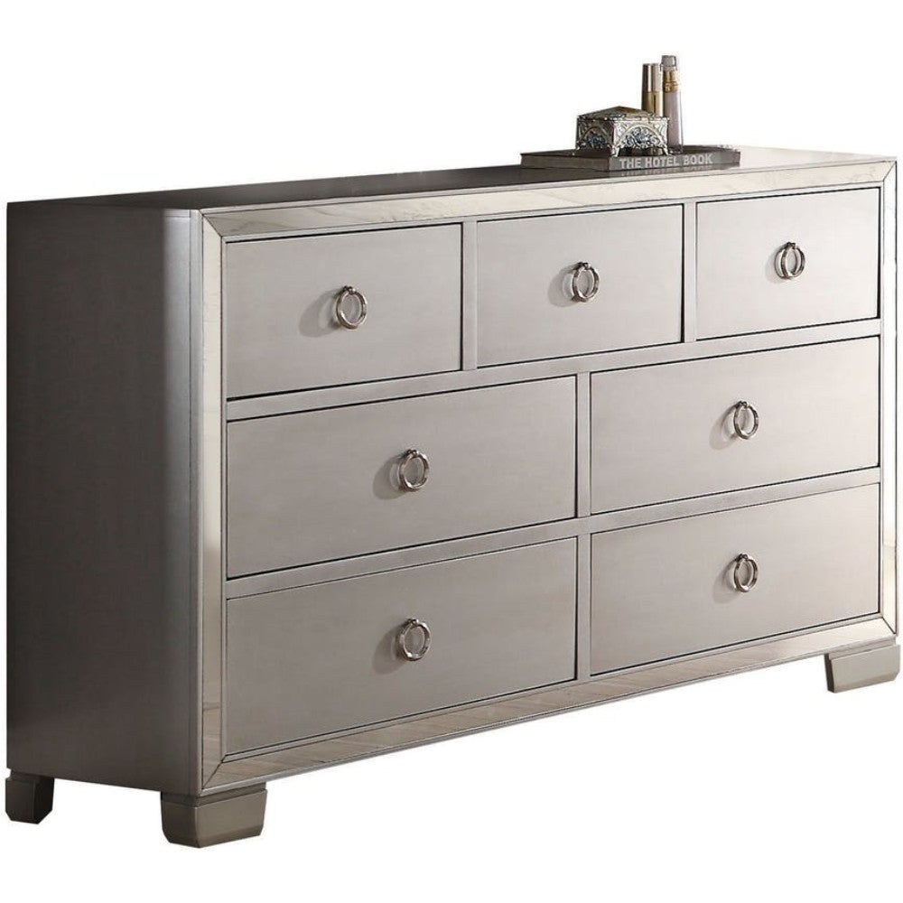 Seven Drawer Dresser With Mirror Insert Front Trim， Platinum - - 25687724 - Mycitystee