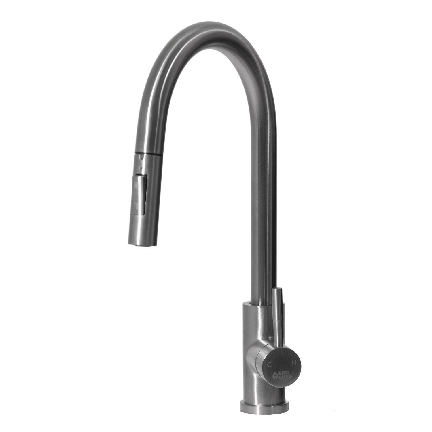 Signature Stainless Steel Outdoor Single Handle Pull-Down Gooseneck Hot/Cold Faucet - Mycitystee
