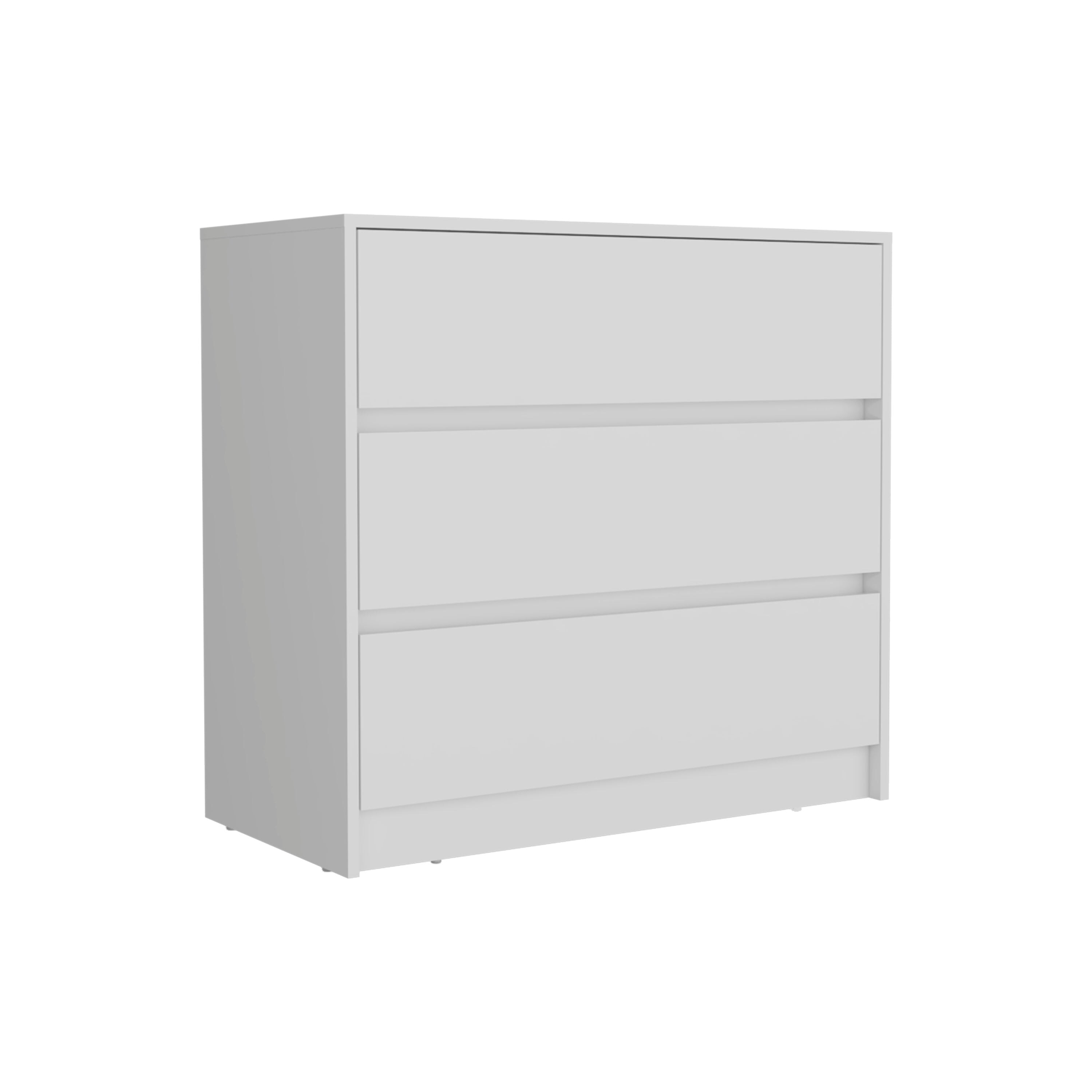 Austin 3-Drawer Dresser with Metal Rails， White - - 37212199 - Mycitystee