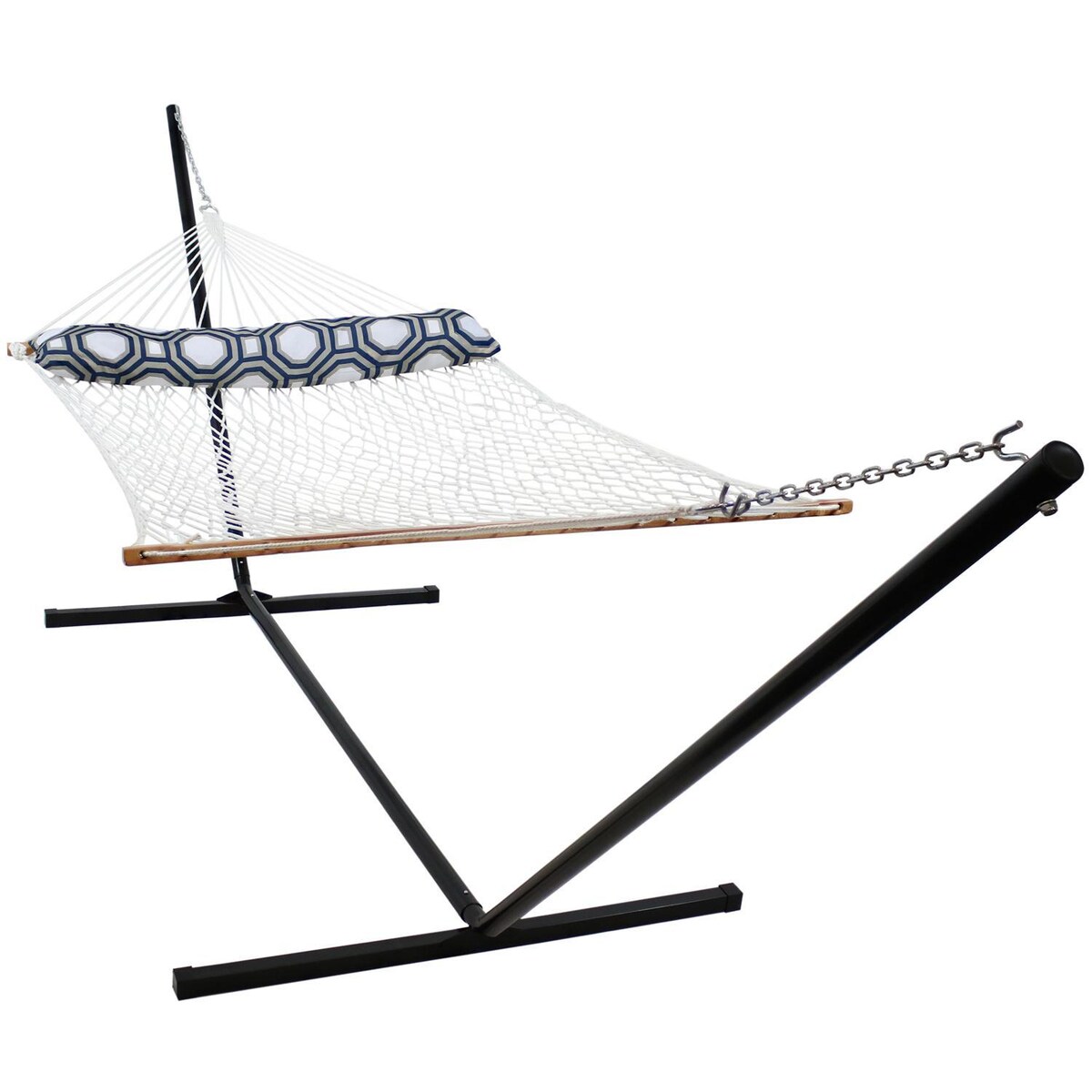Ultimate Patio Classic Double Rope Hammock and Pillow w/ 15-Foot Black Stand - Mycitystee