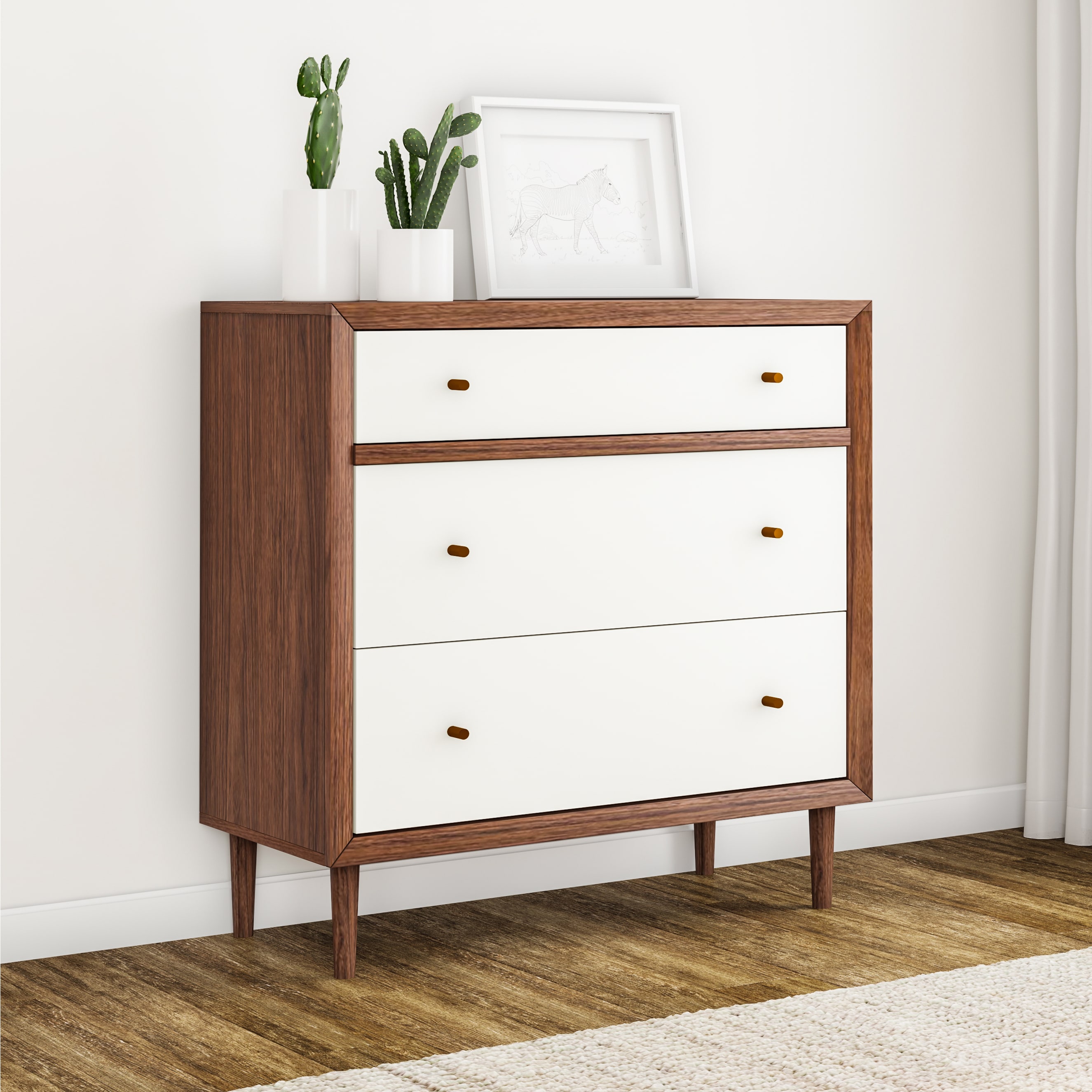 Carson Carrington Trollhattan 3-drawer White/Walnut Wood Chest - - 20543636 - Mycitystee