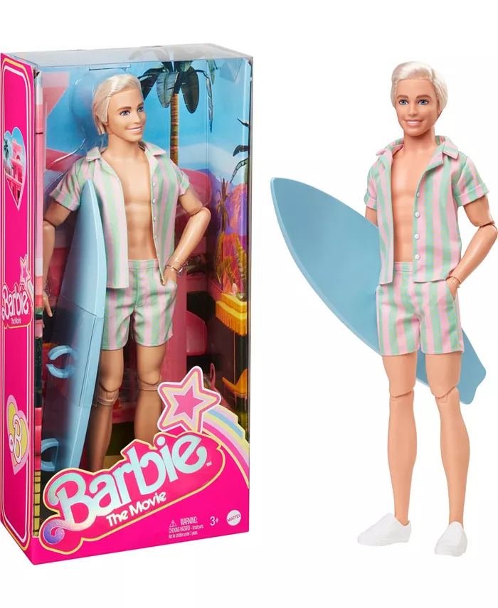 Barbie The Movie Collectible Ken Doll Wearing Pastel Striped Beach Matching Set - Mycitystee