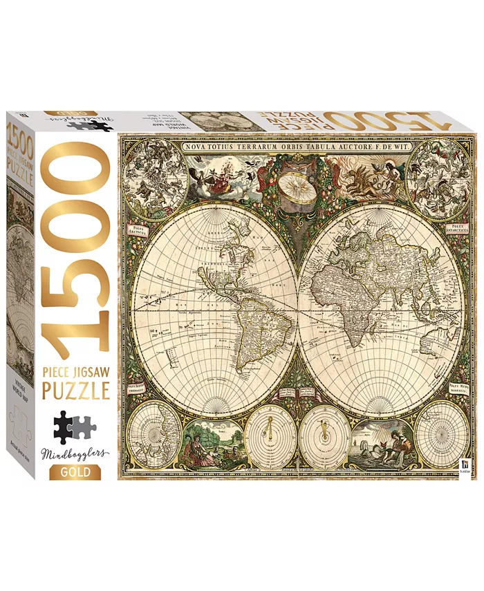 Mindbogglers Gold-Tone Foil 1500-Piece Jigsaw Puzzle Vintage-Like World Map Jigsaws For Adults Deluxe Jigsaw Puzzles 33