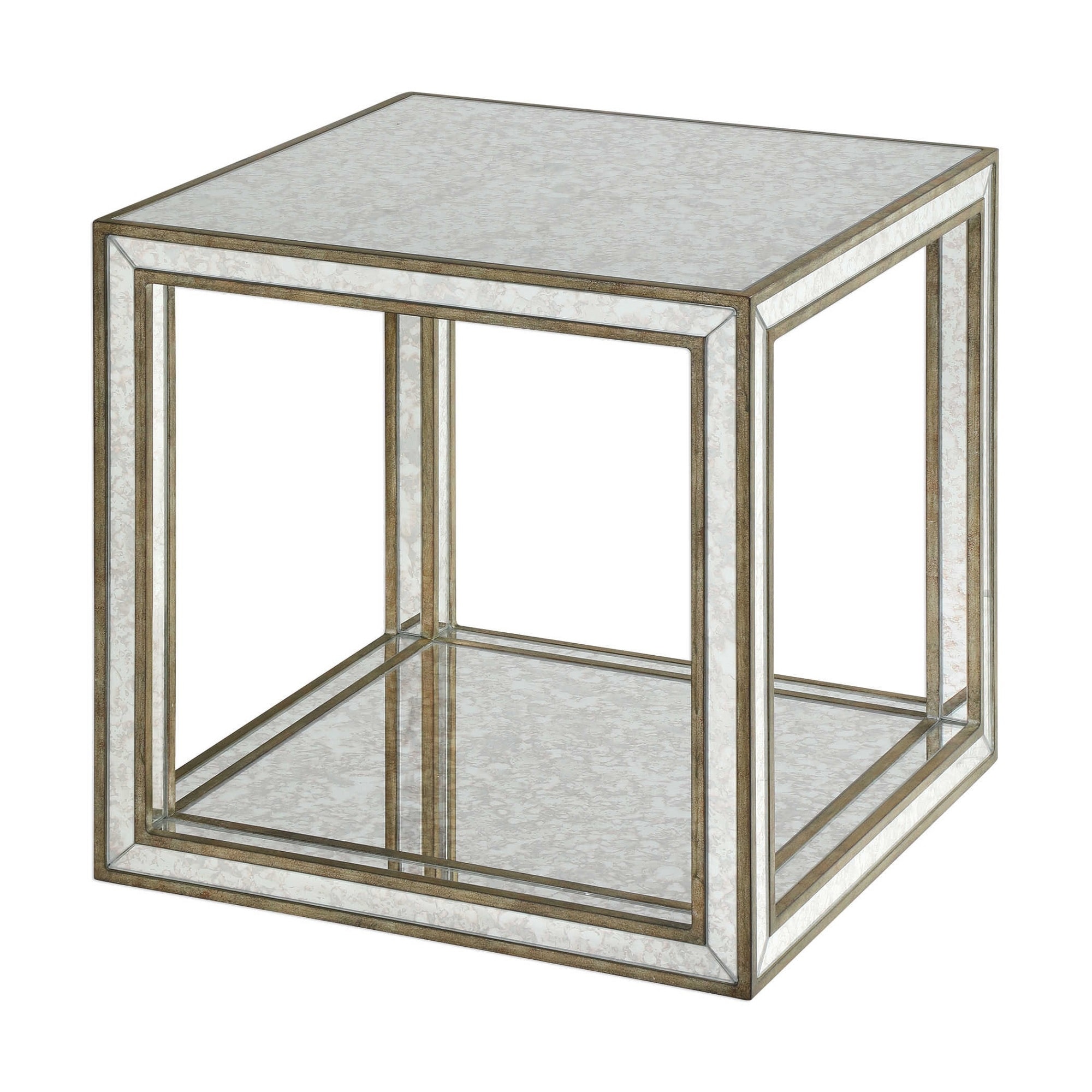18.5? Julie Mirrored Antique Square Mirror Accent End Table Wood Frame - Mycitystee