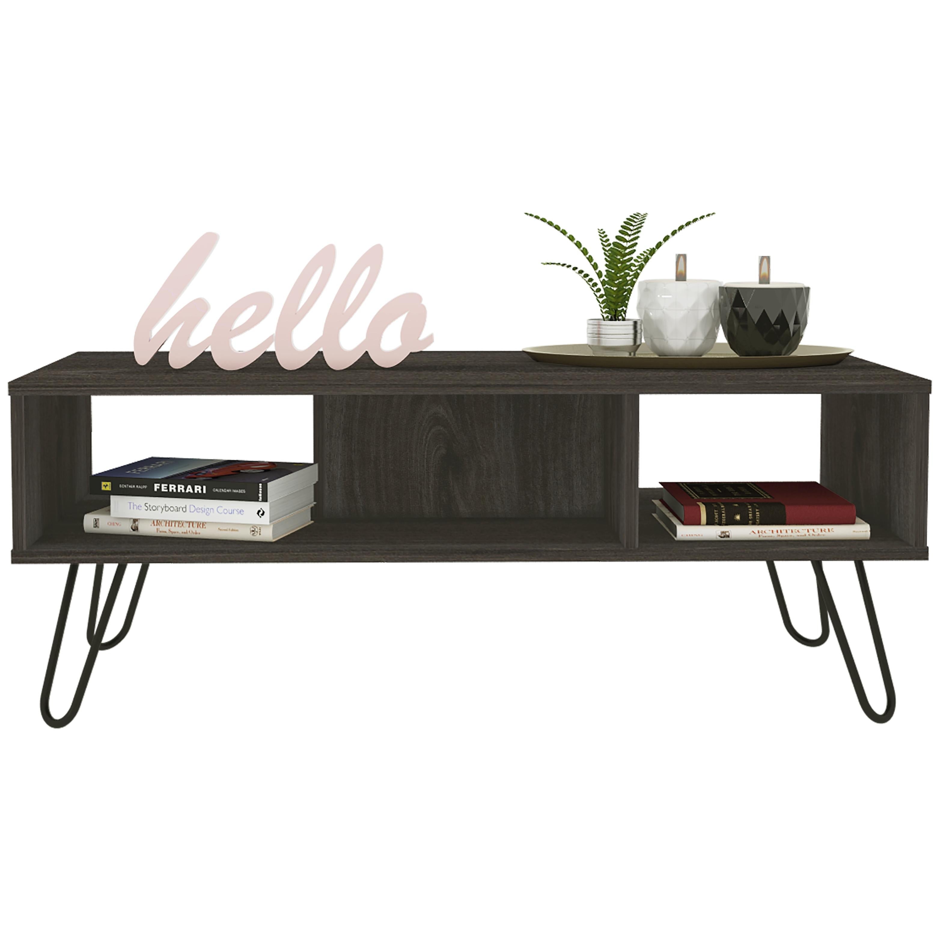 Minimalist Style Coffee Table with Hairpin Legs and Two Shelves for iving Room， Home， Office -Espresso - Mycitystee