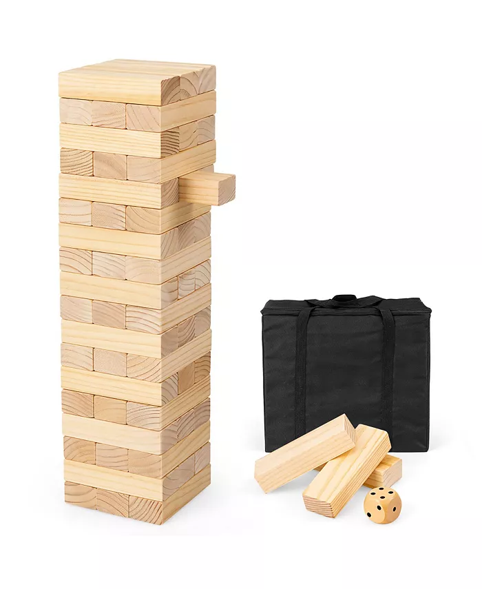Costway Giant Tumbling Timber Toy 54 PCS Wooden Blocks Game w  Carrying Bag - Mycitystee