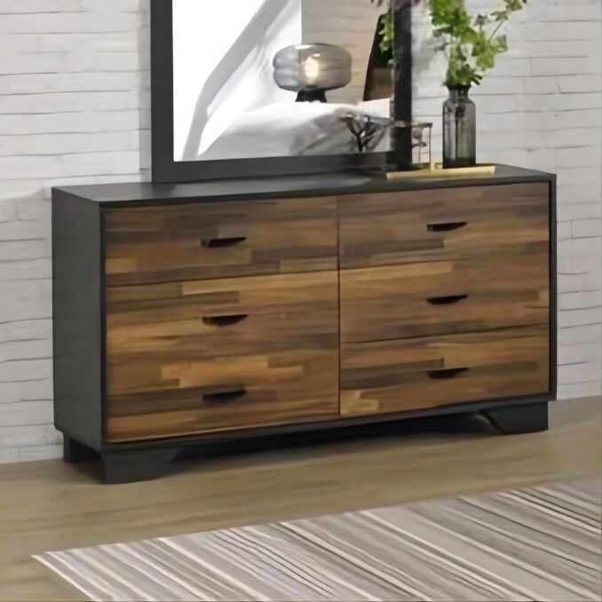 Dresser with 6 Drawers in Walnut and Black Finish， Suitable for Bedroom， Living Room， Dining Room， Items Storage Helper - - 37777057 - Mycitystee