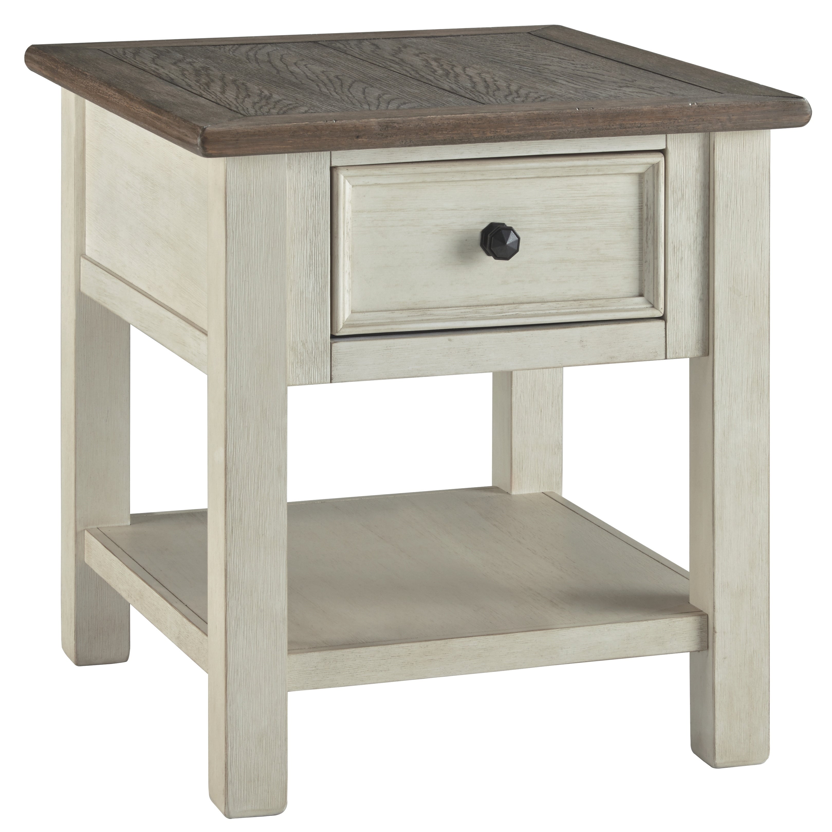 End Table With Plank Top and a Gliding Drawer， Cream and Brown - Mycitystee