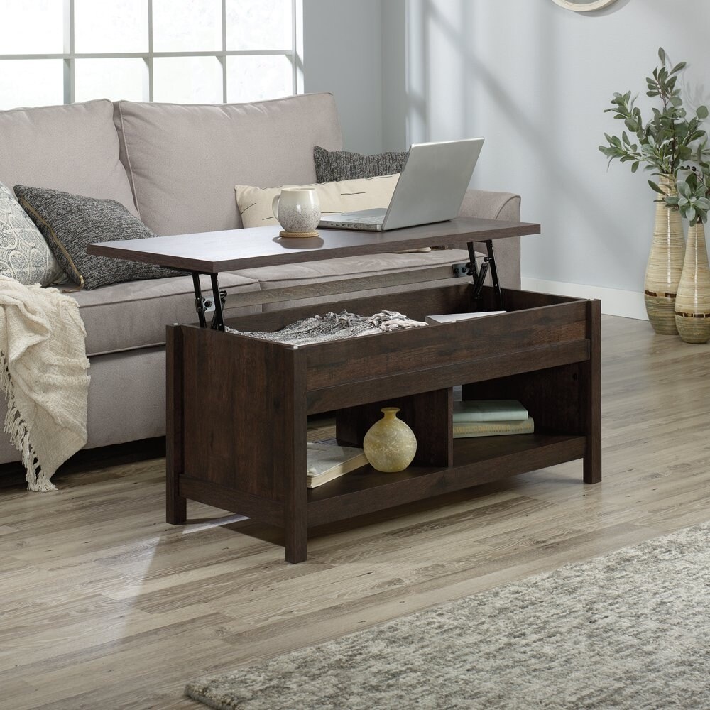 Cannery Bridge Lift Top Coffee Table with Storage and Shelf， Coffee Oak Finish - Mycitystee