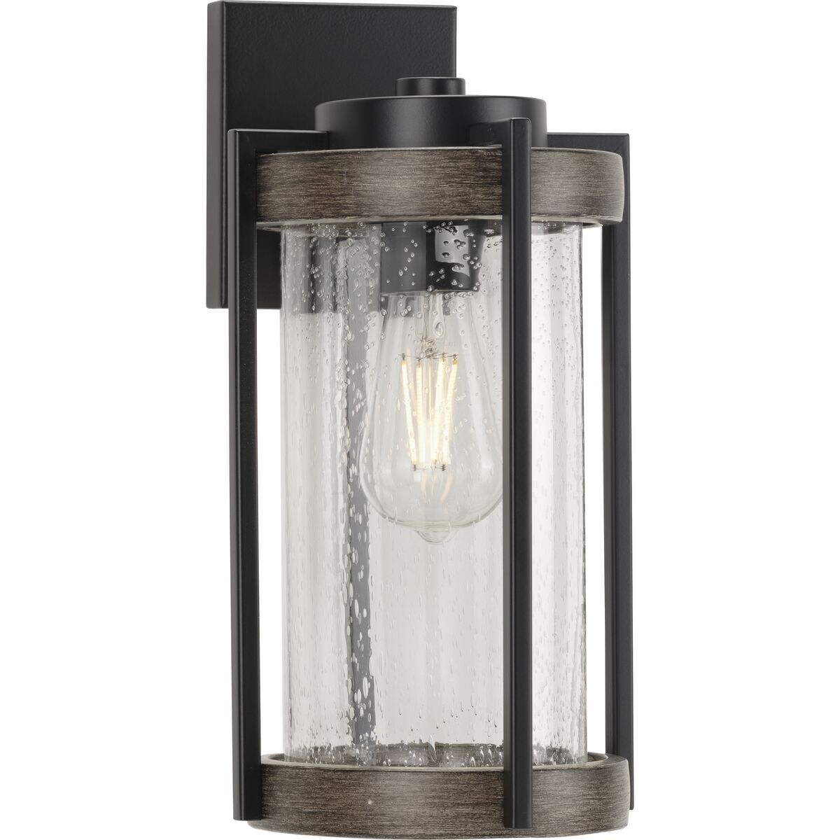 Whitmire Collection  One-Light Matte Black with Aged Oak Accents Clear Seeded Glass Farmhouse Outdoor Wall Lantern Light Shopping - The Best Deals on - Mycitystee