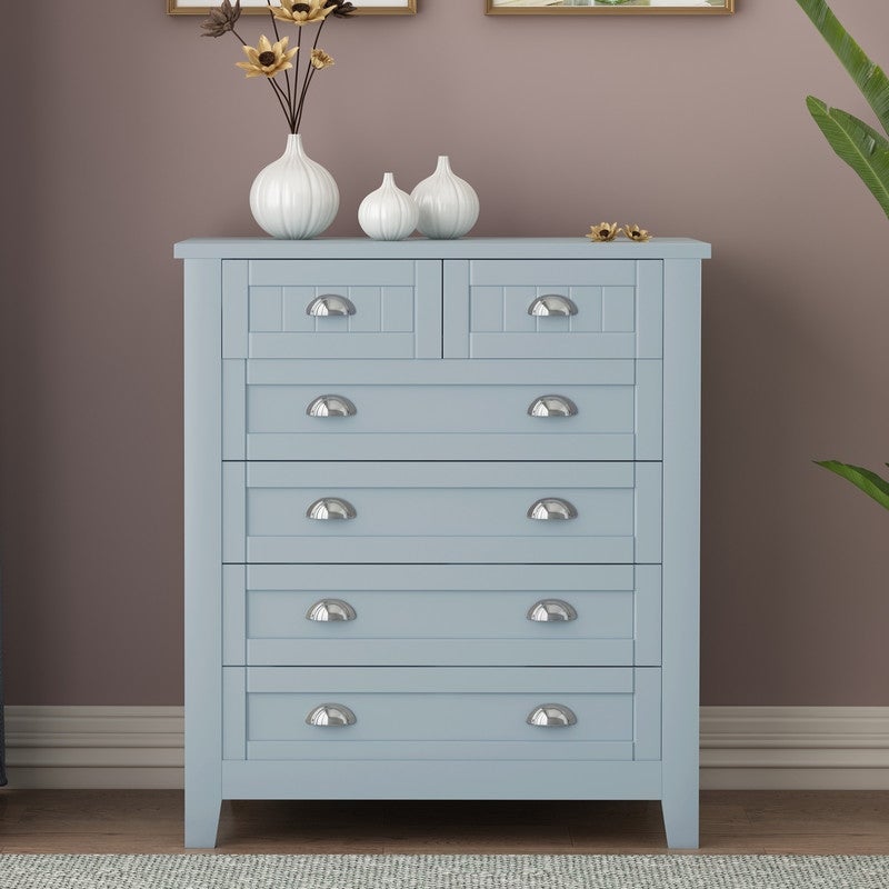 6 Drawers Dresser Cabinet， Modern Storage Chest Lockers with Shell-Shaped Handle - - 37152582 - Mycitystee