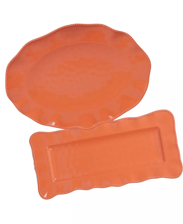 Certified International Perlette Coral Melamine 2-Pc. Platter Set - Rectangular and Oval - Mycitystee