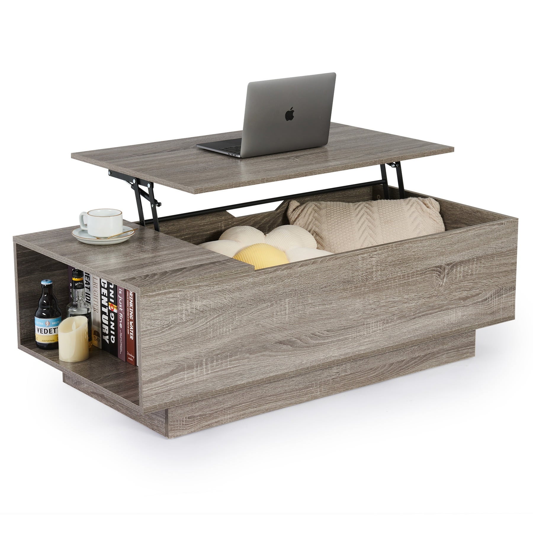 Lift Top Coffee Table with Hidden Storage Compartment for Living Room More Gray - Mycitystee