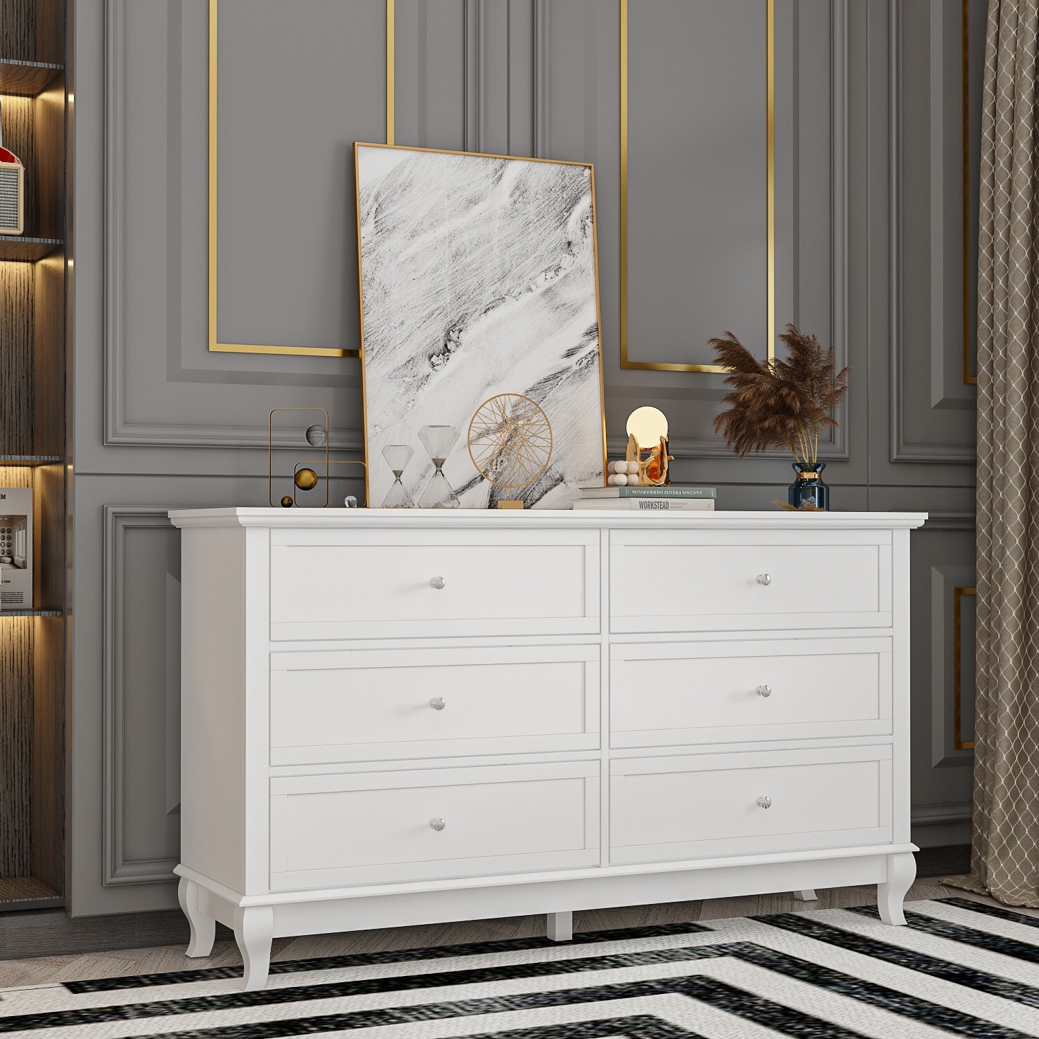 Lacquer Dresser for Bedroom with Deep Drawers Wooden 6 Drawers Chest - - 37835167 - Mycitystee
