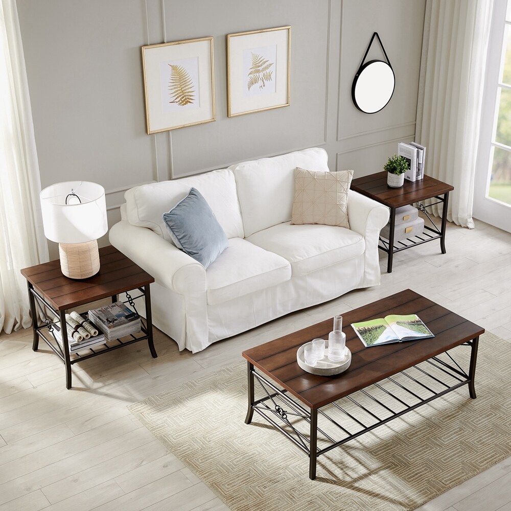 3-Piece Occasional Table Set 1 cocktail and 2 End Table Sets， MDF panels and Powder for Living Room - Mycitystee