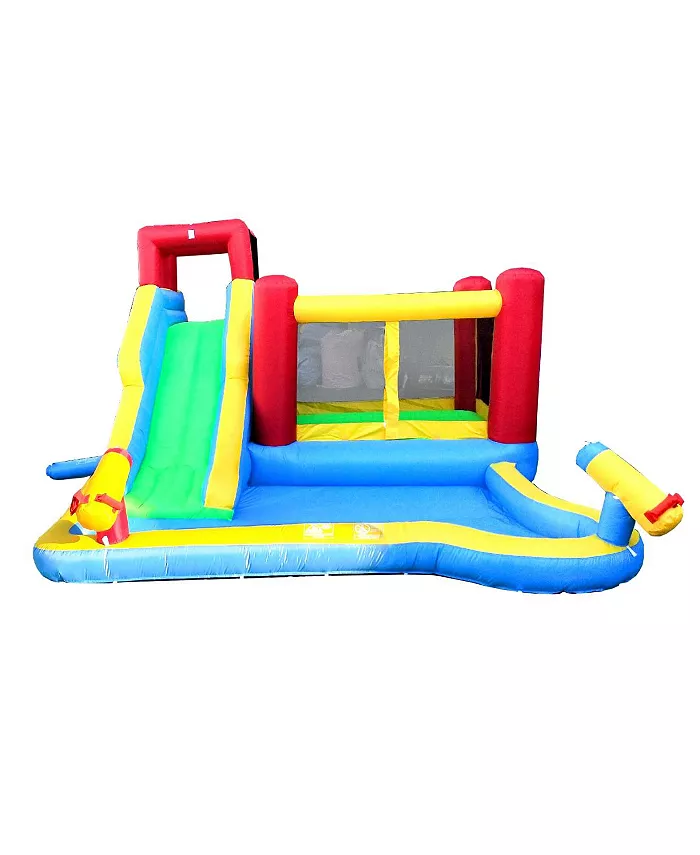 Pogo Bounce House Backyard Kids Bounce House and Slide Combo for Kids - Colorful Inflatable w  Dual Water Cannons， Splash Pool， Rock Climbing Wall， Sl - Mycitystee