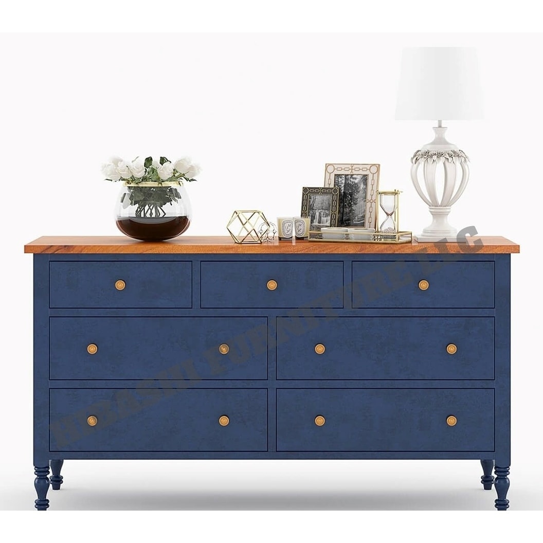RECTO Blue Two Tone Solid Wood 7 Drawer Bedroom Dresser - - 35669481 - Mycitystee