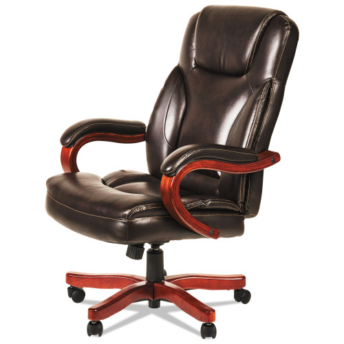 Alera Transitional Series Executive Wood Chair， Up to 275 lb， Chocolate Marble Bonded Leather Seat/Back， Walnut Wood Base (TS4159W) - Mycitystee