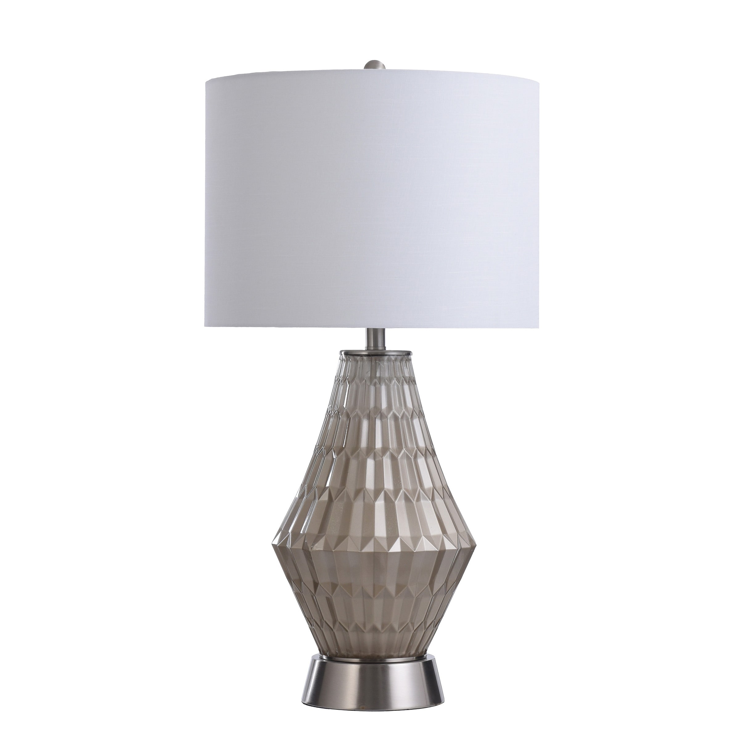 Gemma Hillingdon Champagne Table Lamp - Clear Glass and Steel Finish - White Fabric Shade - Mycitystee