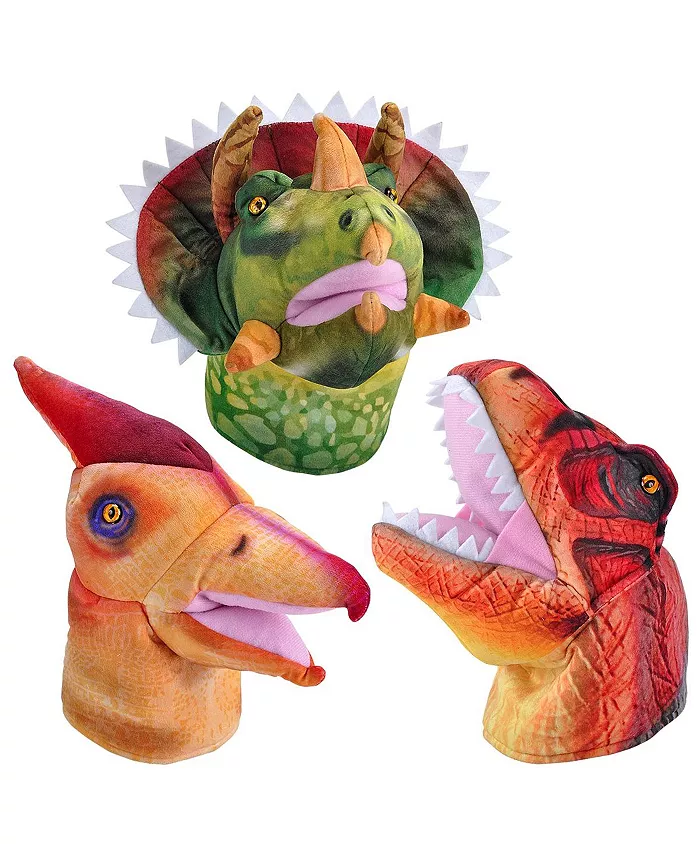 Wild Republic Dino Puppets with Sound Set - T-Rex， Pteranodon Triceratops - Mycitystee