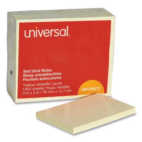 Universal Self-Stick Note Pads， 3 x 5， Yellow， 100-Sheet， 12/Pack (35672) - Mycitystee